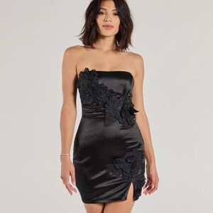 Windsor Black Strapless Dress with Floral Accents